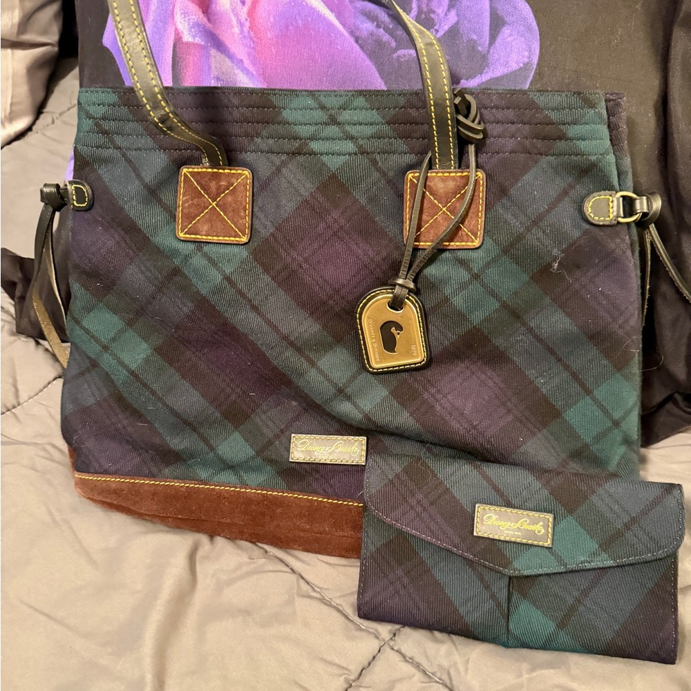 Dooney & Bourke Green and Blue Plaid Shoulder Bag Set
